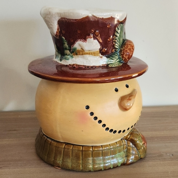 ☃️ Kirklands Bohemian Style Snowman Cookie Jar – Hand-Painted Ceramic, 9.5” - Picture 3 of 15